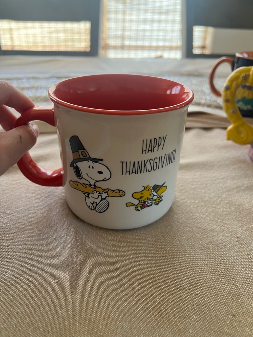 Snoopy "Happy Thanksgiving" Red Interior Ceramic Mug
